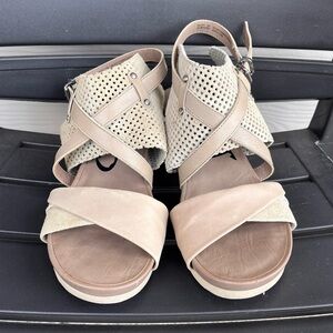 OTBT “Take Off” Ankle Wrap Sandals in Beige